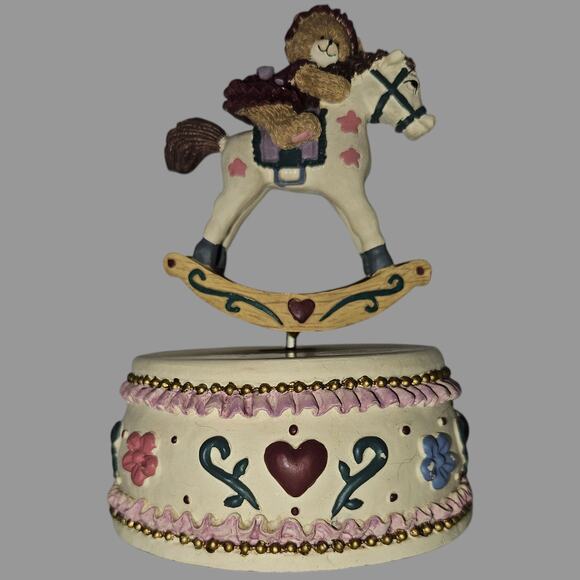 Vintage Teddy Bear on Rocking Horse Music Box – Hearts & Flowers – Tested - Picture 5 of 8